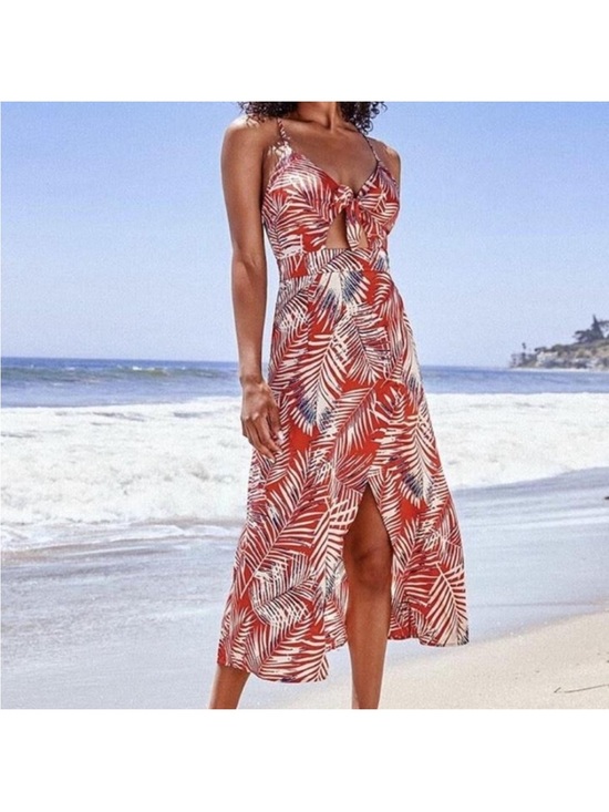 Cupshe Dresses & Skirts - Cupshe Reagan Tropical Knotted Dress XS Red White Blue EUC Beach Vacation 🇺🇸